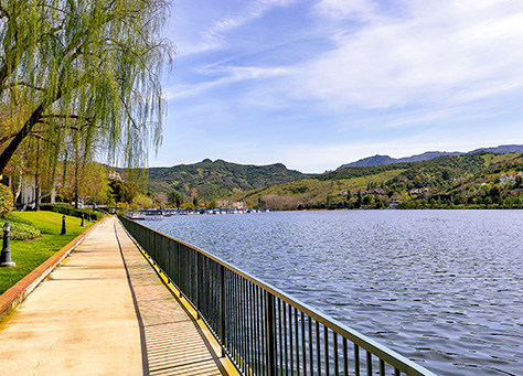 Walkway along the water in Westlake Village, California